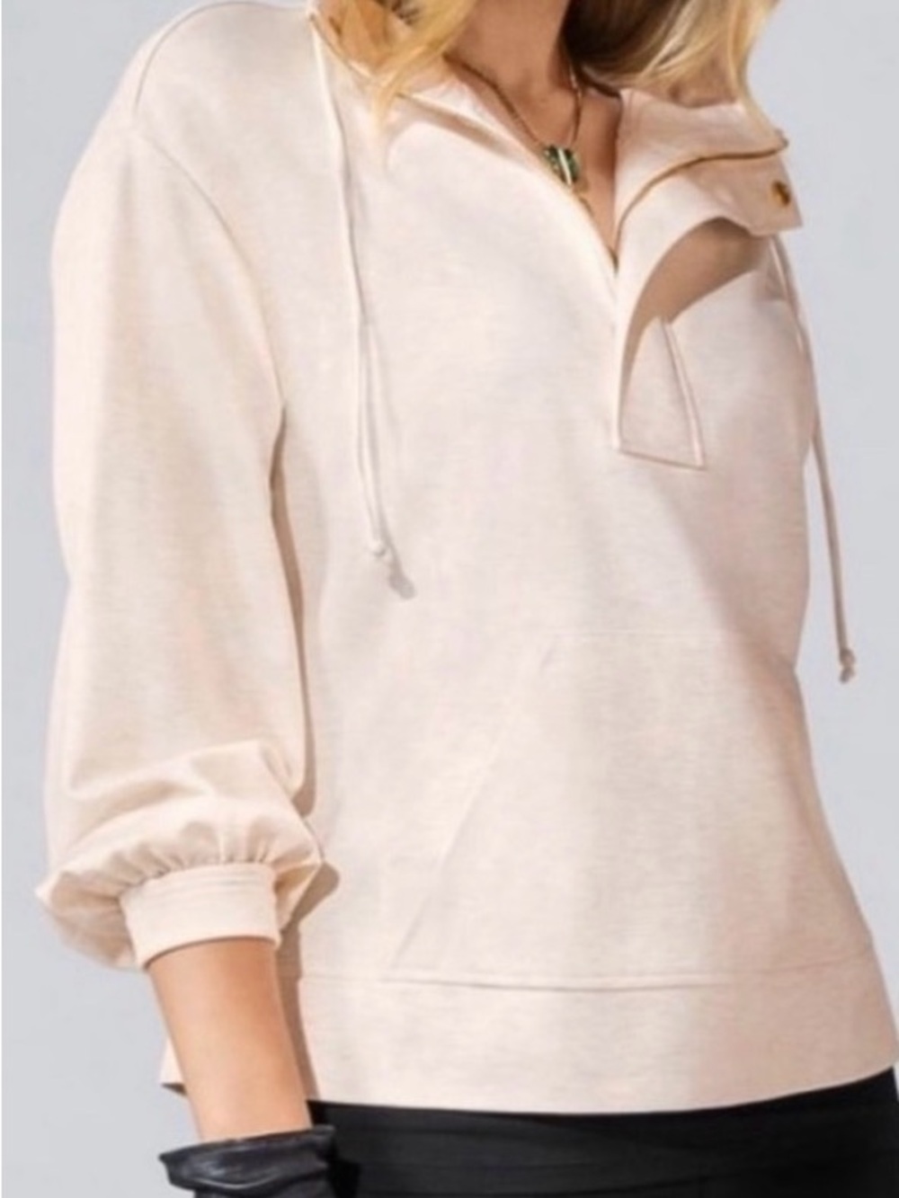 CAbi Heyday Hoodie Cream Gold Accents Size S Casual Cozy Pullover